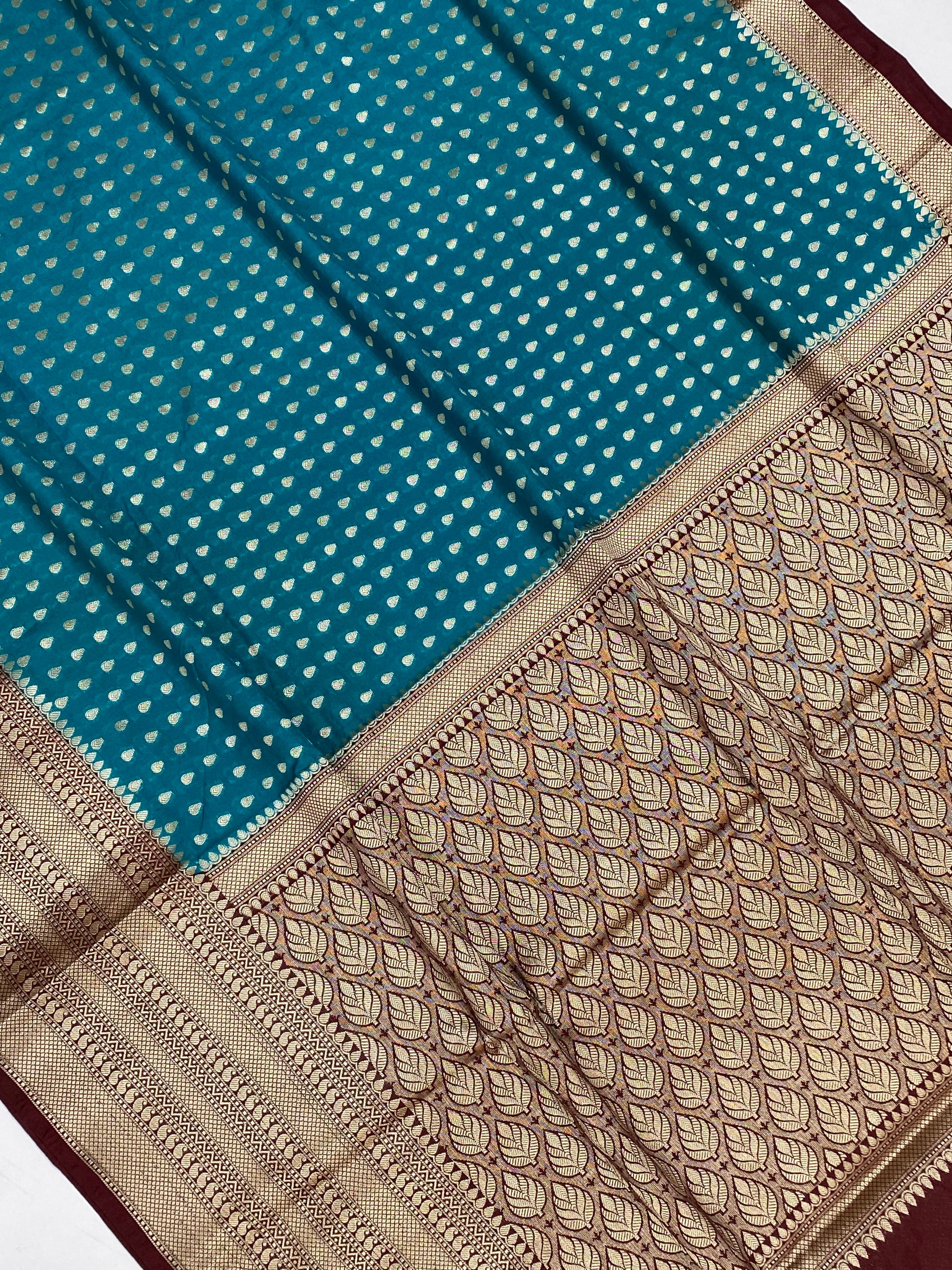 Teal Blue Semi Georgette Banarasi Saree