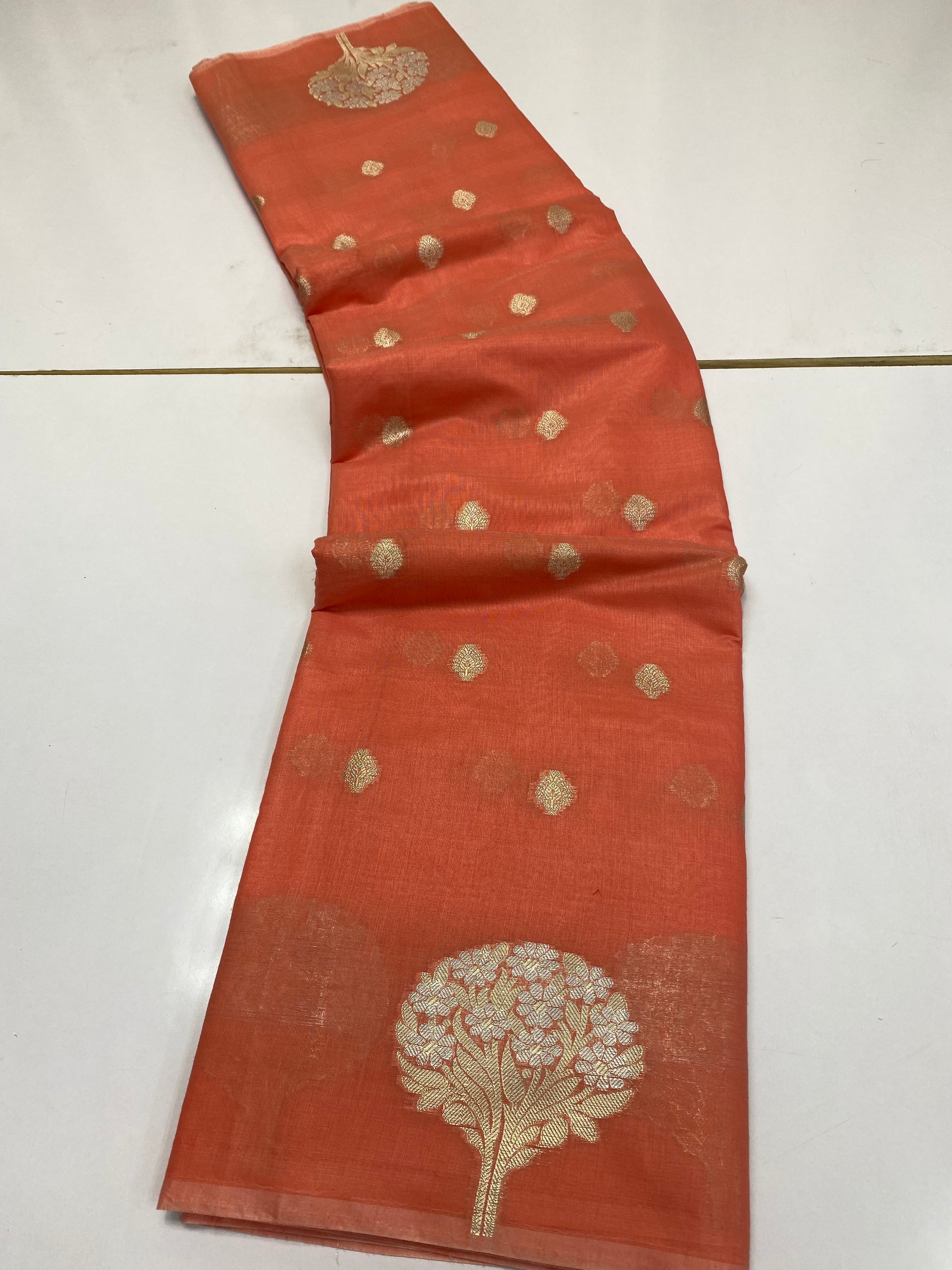 Peach Cotton Silk Banarasi Saree