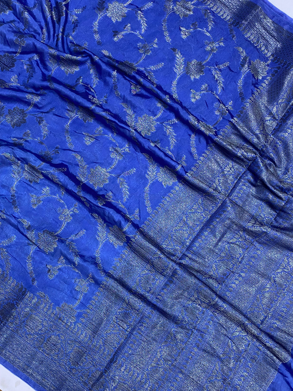 Sky Blue Georgette Jangla Pattern Banarasi Saree