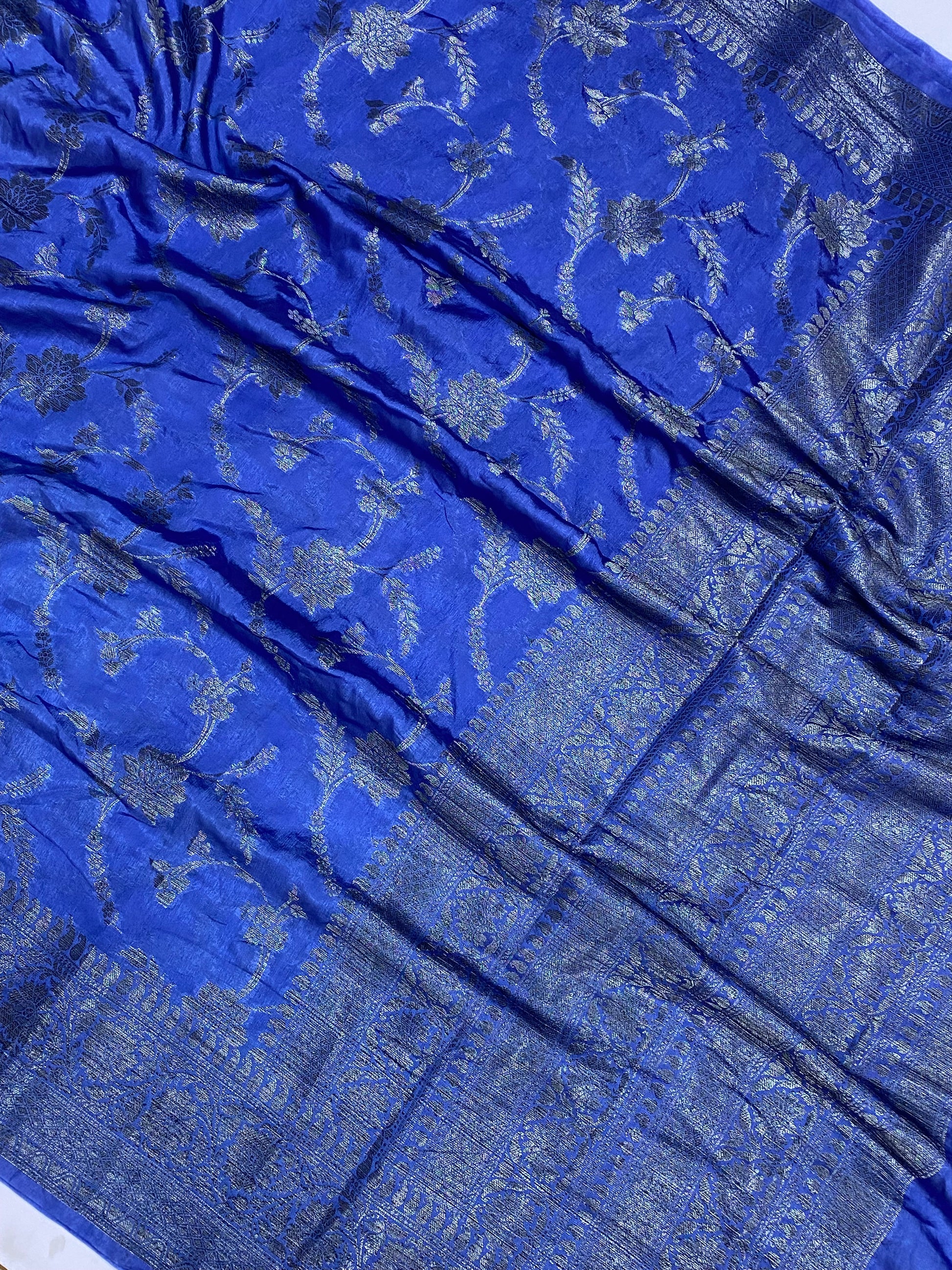 Sky Blue Georgette Jangla Pattern Banarasi Saree