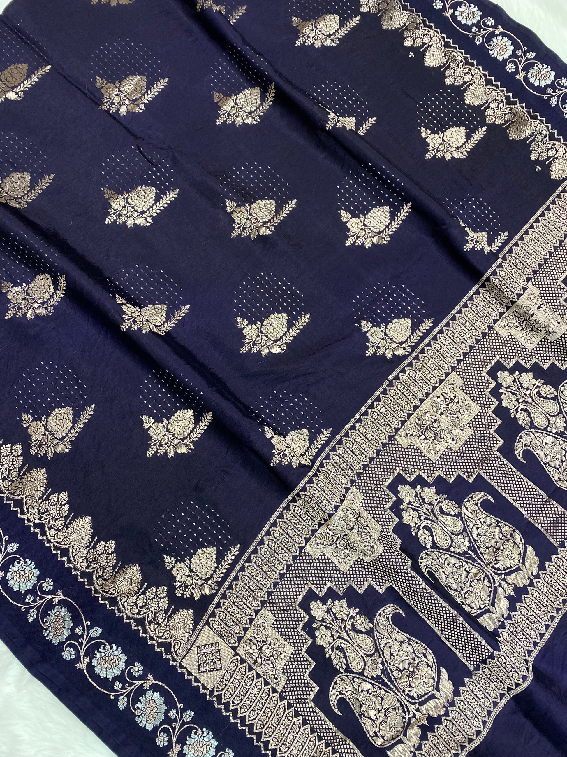 Navy Blue Viscose Banarasi Saree