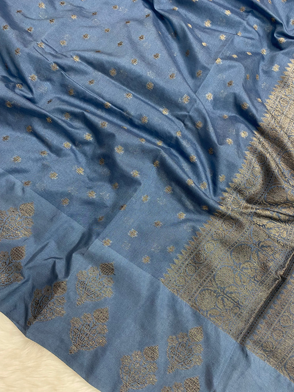 Steel Grey Semi Georgette Banarasi Saree