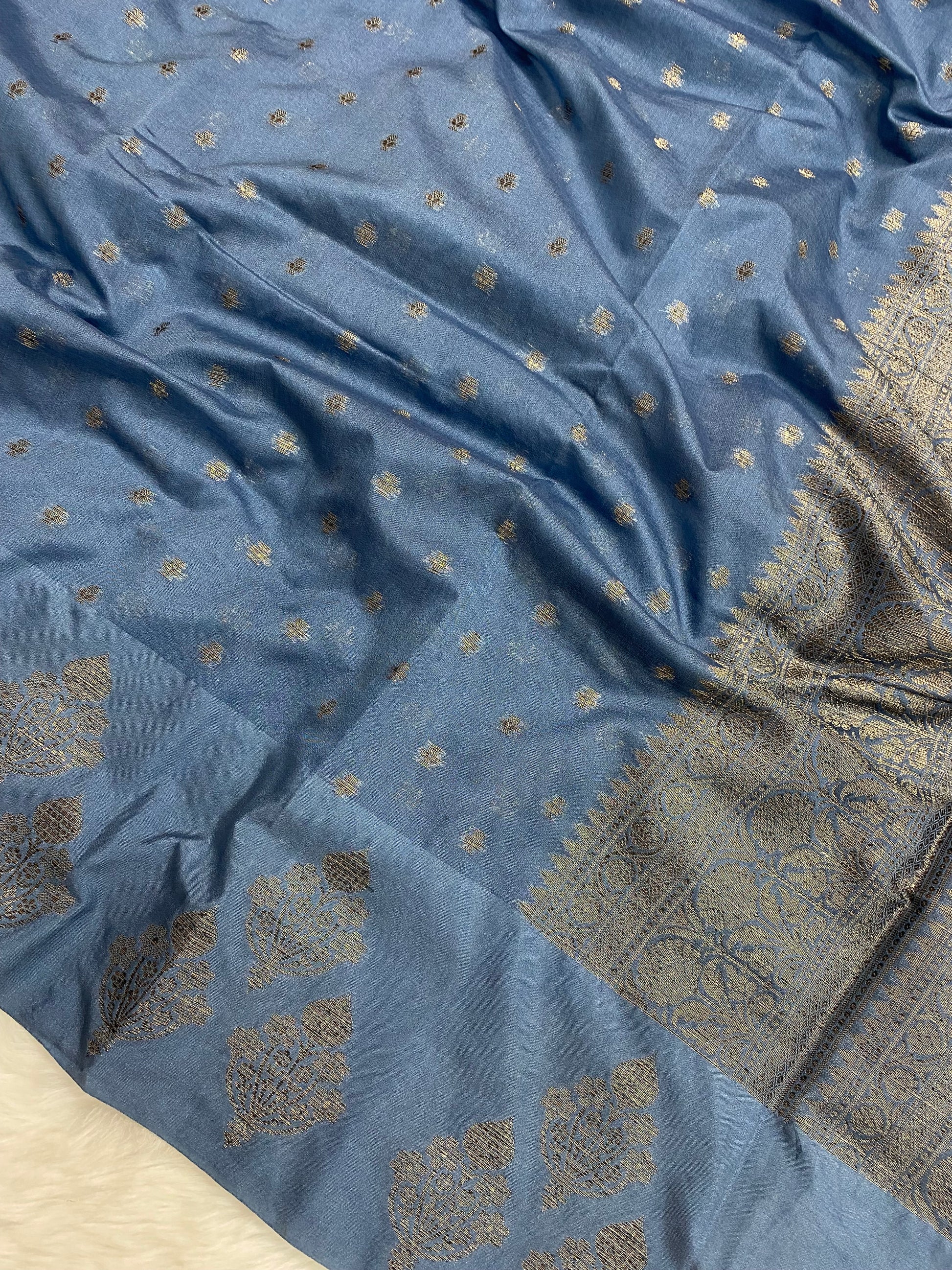 Steel Grey Semi Georgette Banarasi Saree