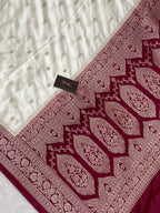 Mashru silk banarasi saree with red border and Buti