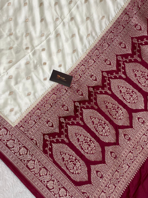Mashru silk banarasi saree with red border and Buti