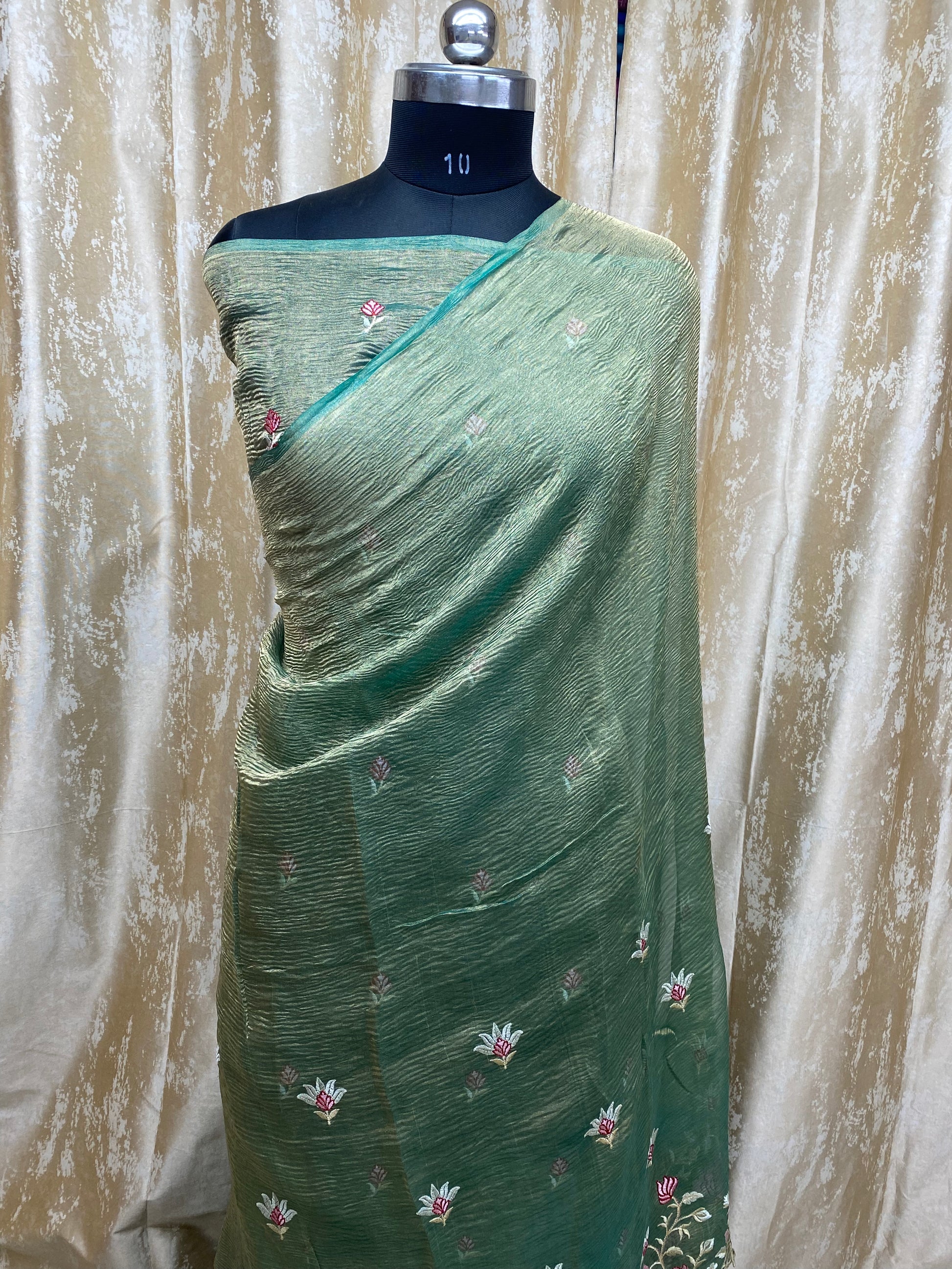 Pure Tissue Silk with hand cutwork Embroidery Banarasi Saree