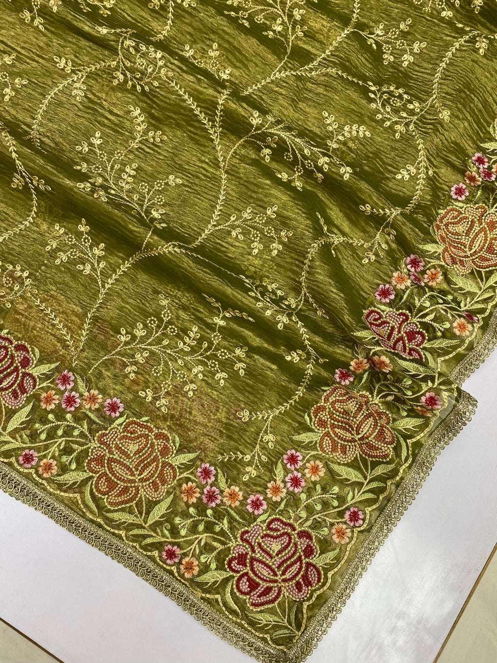 Pure Tissue Silk with hand Lace work Embroidery Banarasi Saree