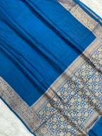 Teal Blue Georgette Saree with Antique Zari Border