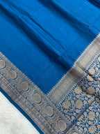 Teal Blue Georgette Saree with Antique Zari Border