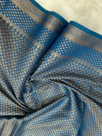 Teal Blue Georgette Saree with Antique Zari Border
