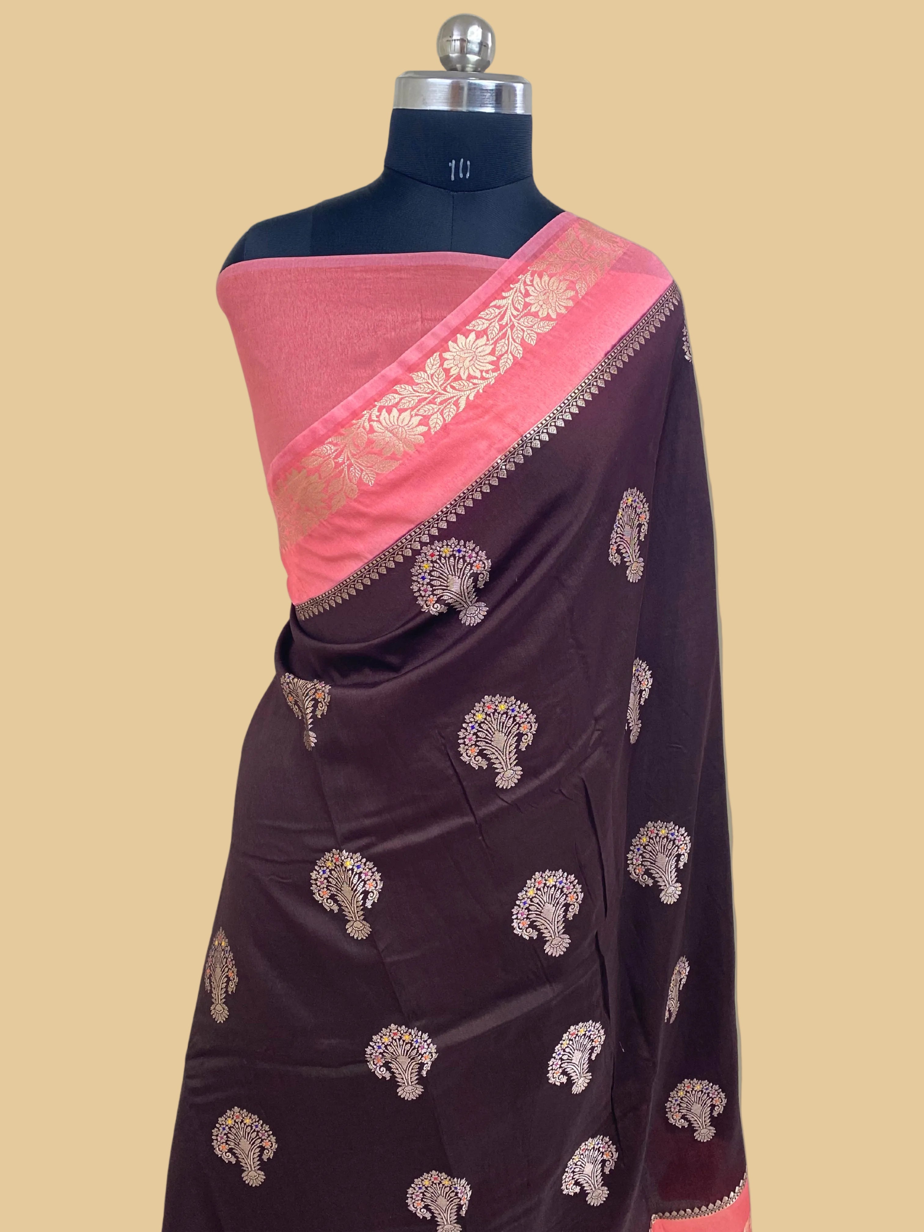 Wine Mango silk cotton Banarasi Saree