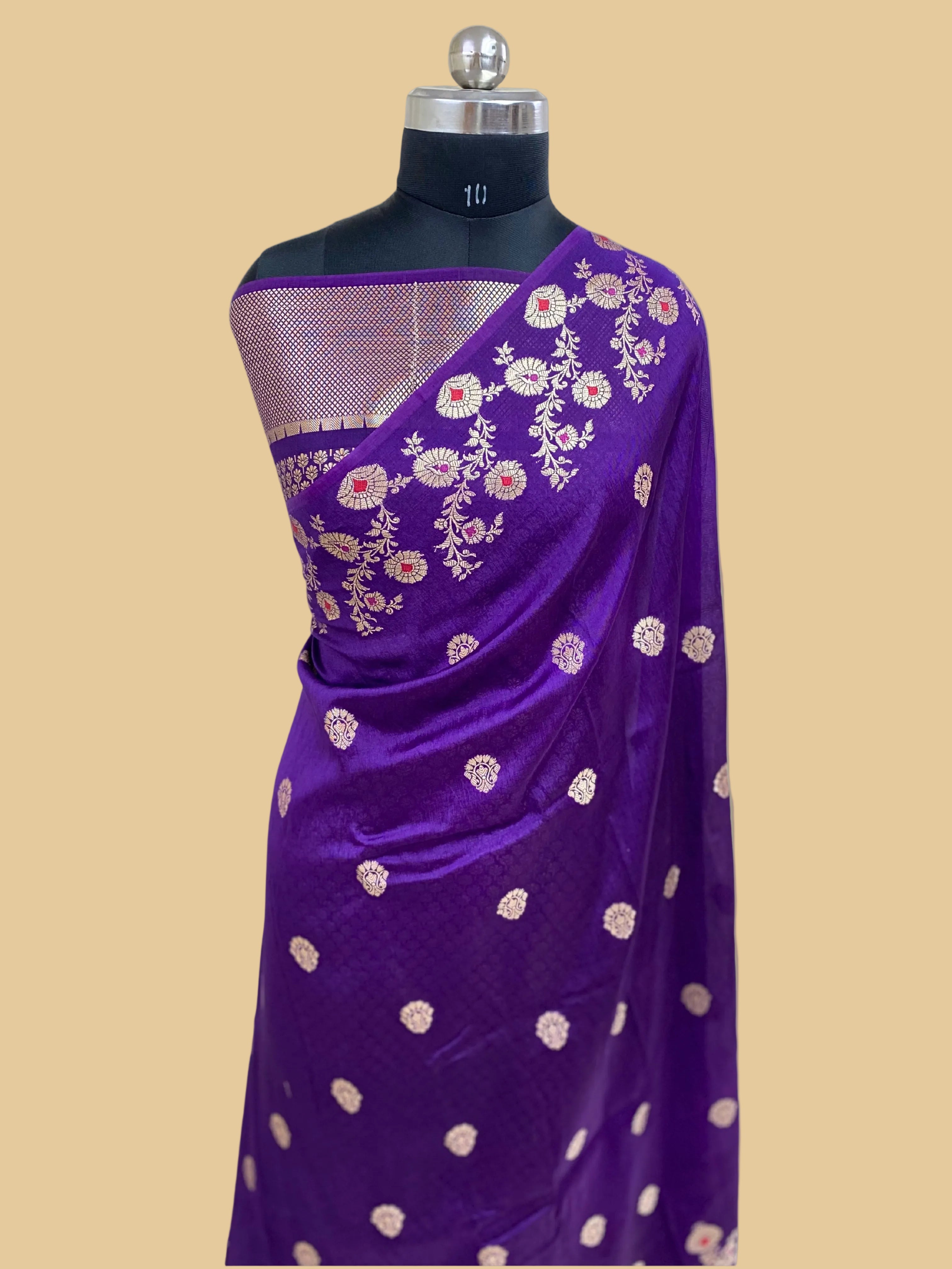 Purple semi Raw mango Banarasi Saree