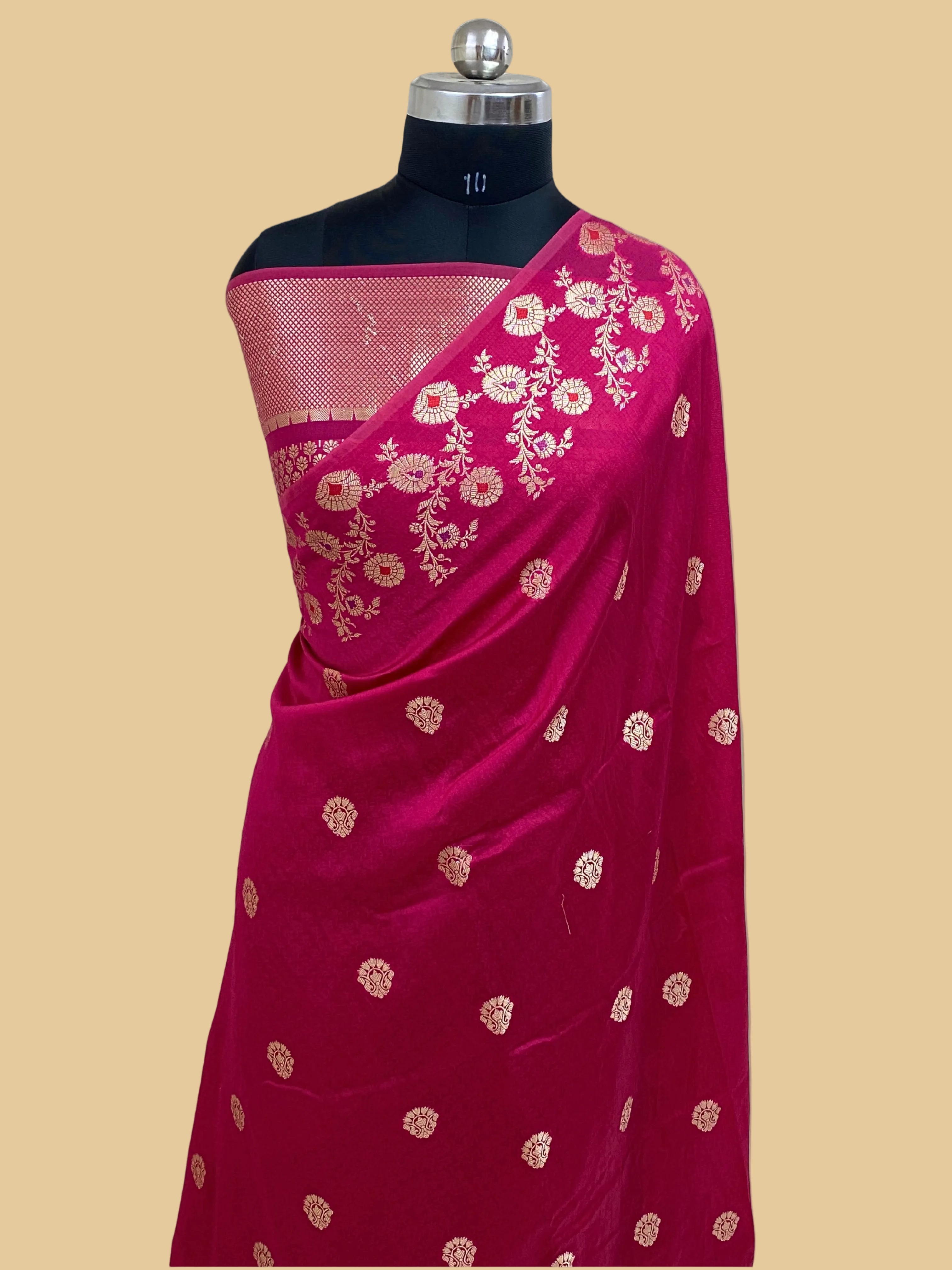 Rani semi Raw Mango  Banarasi Saree