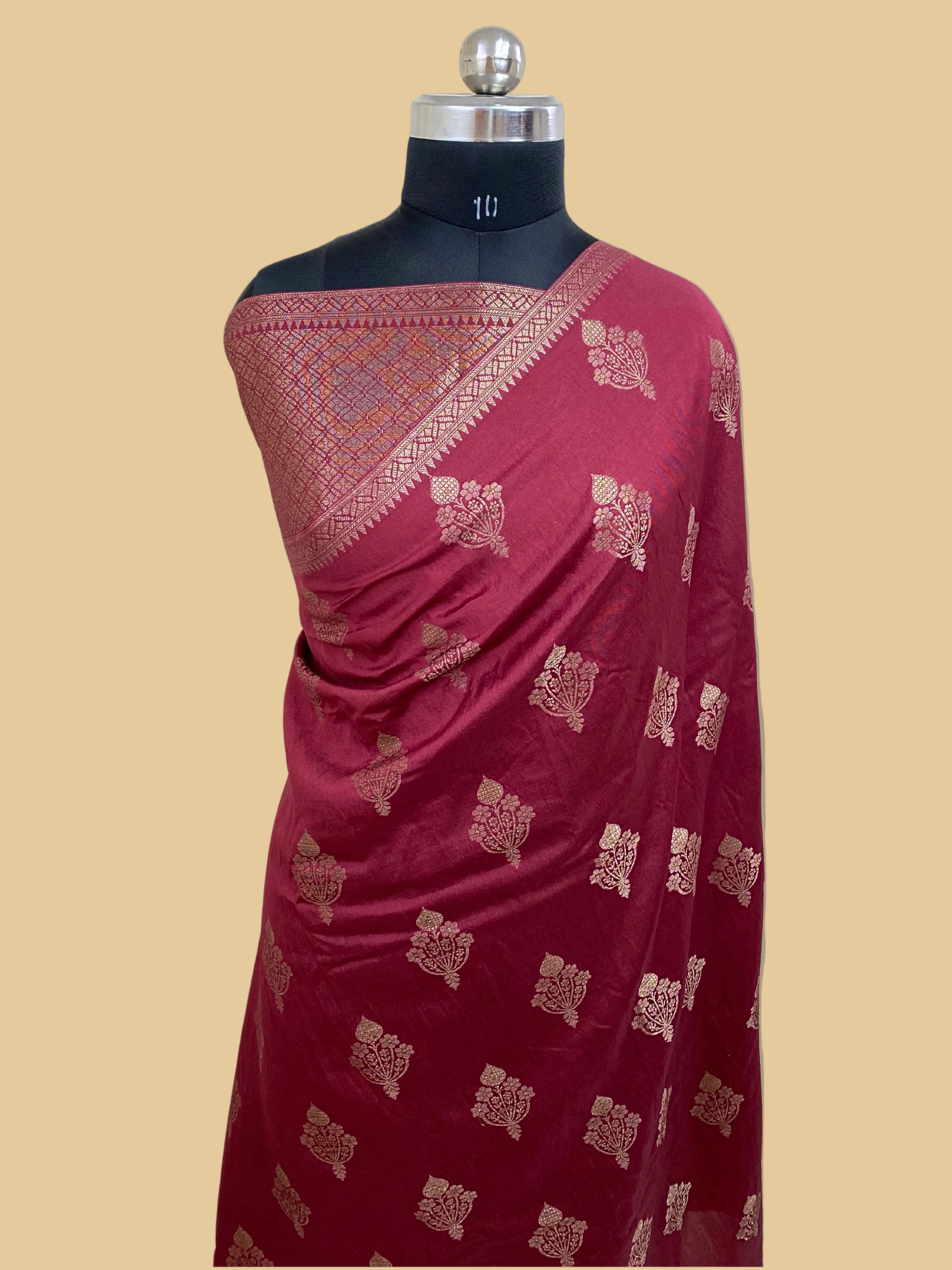 Wine mul mul cotton Banarasi Saree