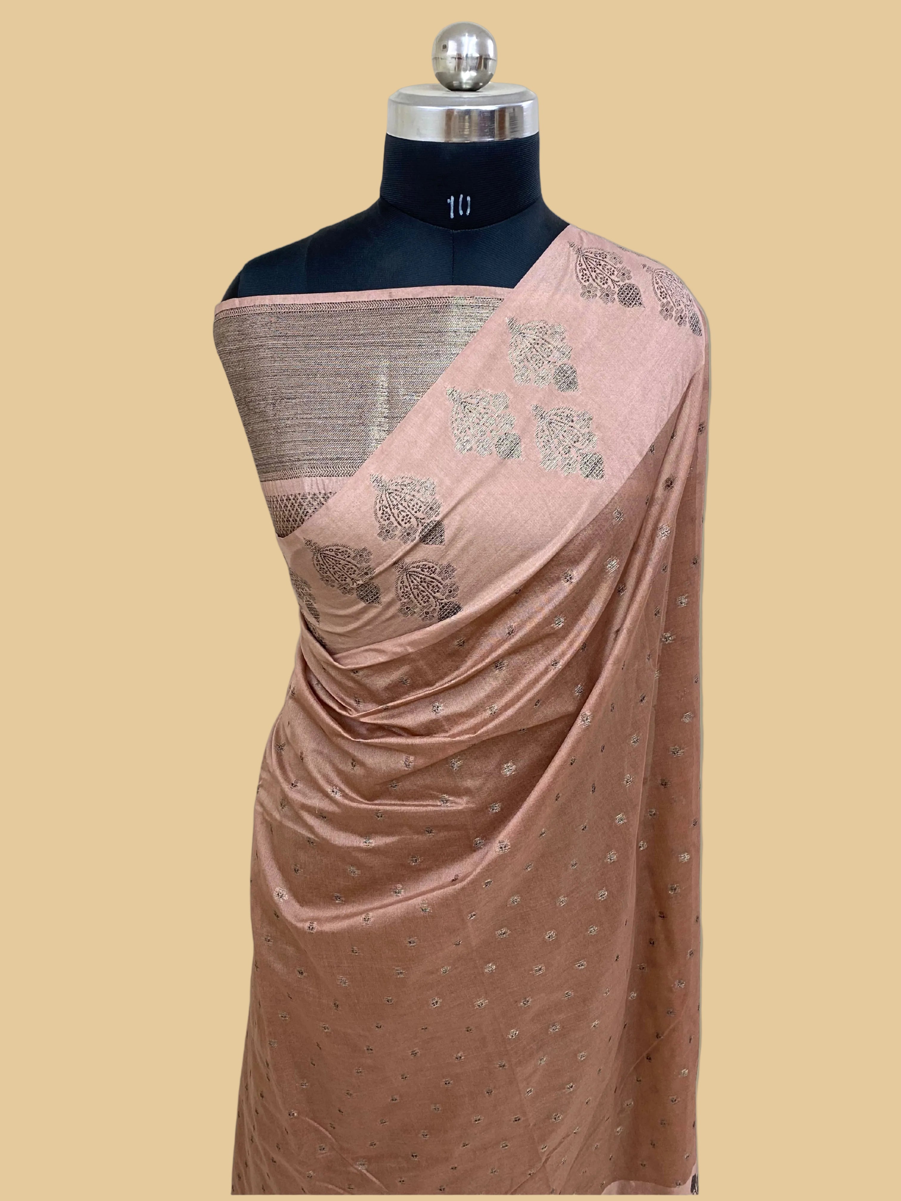 Peach Semi Georgette Cotton Banarasi Saree