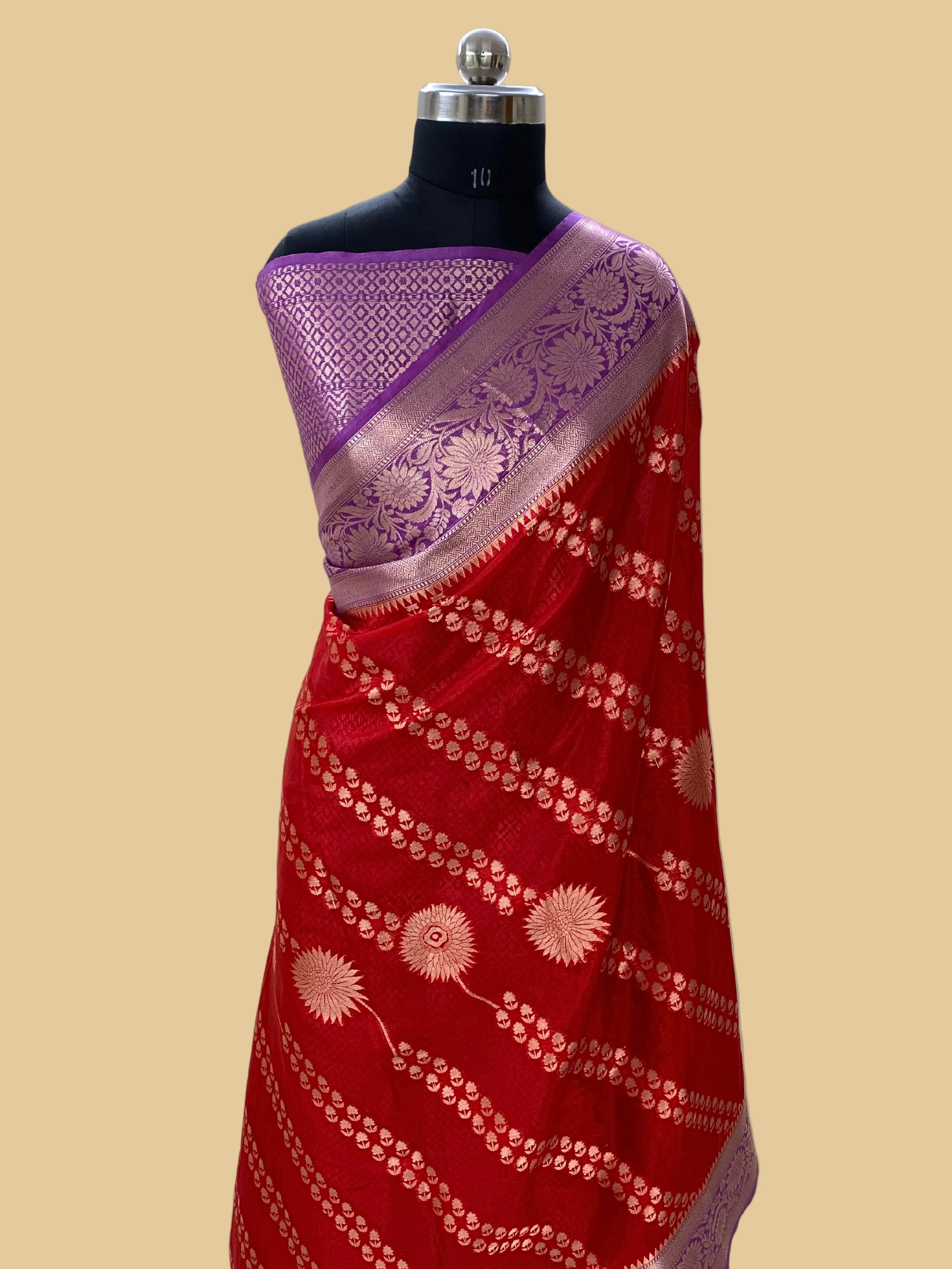 Red crepe Silk Banarasi Saree