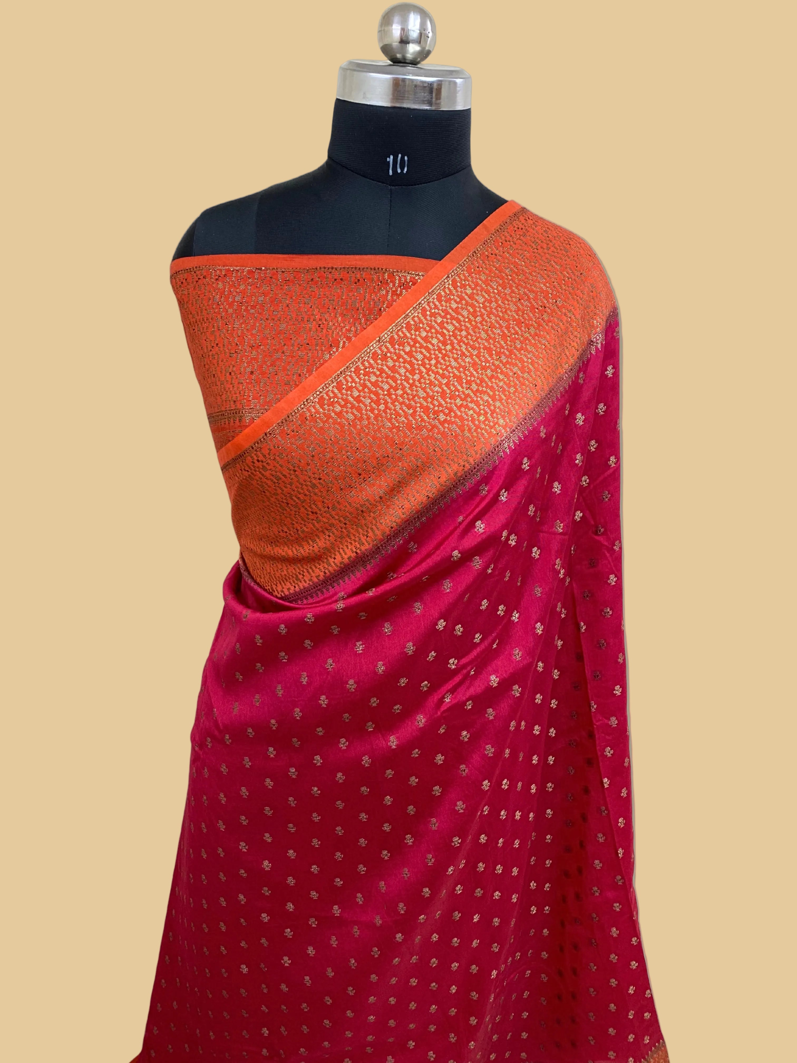 Red Orange viscose Silk Banarasi Saree