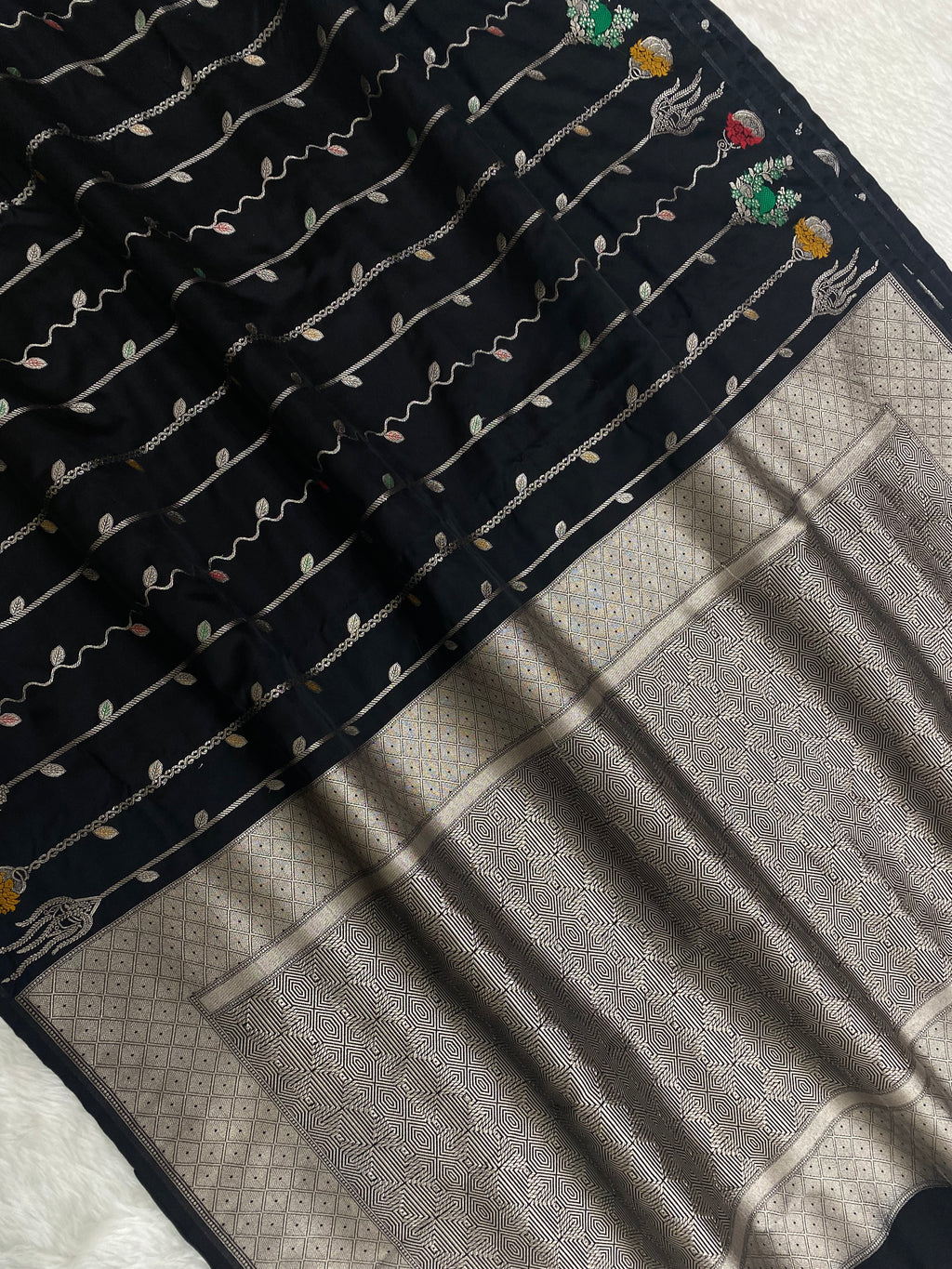 Black Mashru kataan silk Banarasi Saree