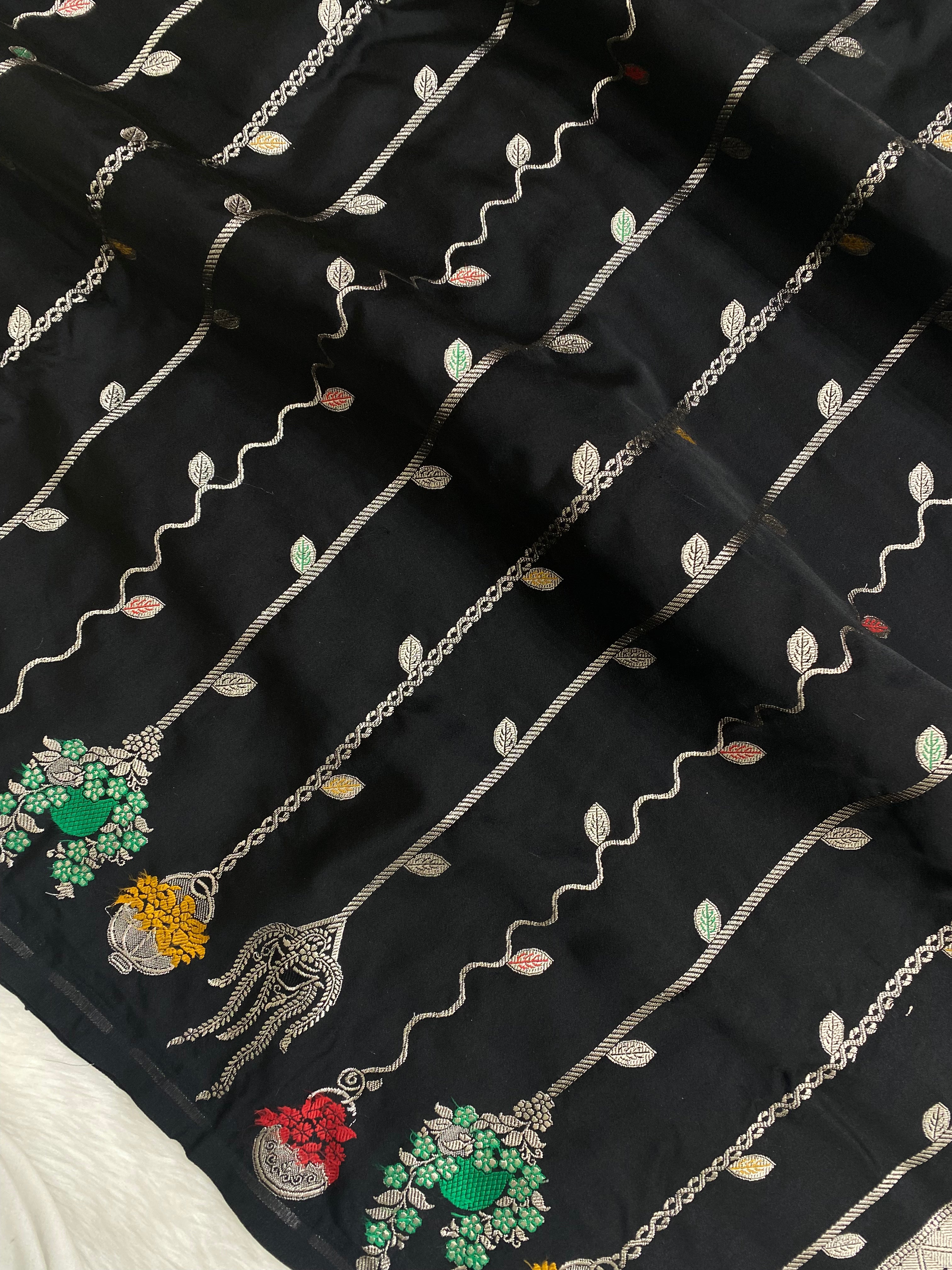Black Mashru kataan silk Banarasi Saree