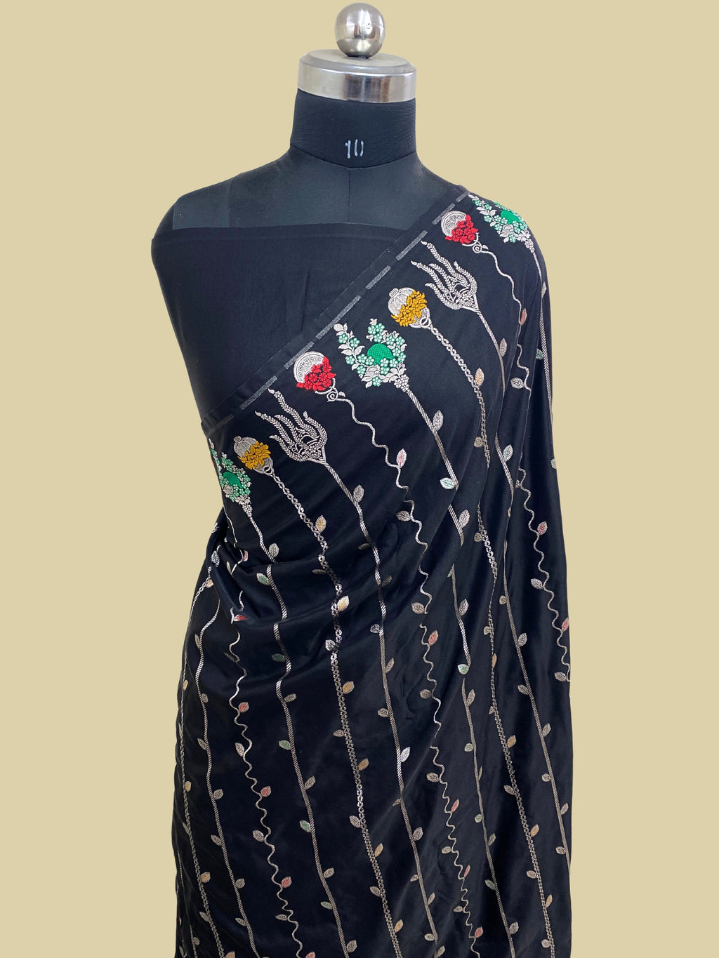 Black Mashru kataan silk Banarasi Saree