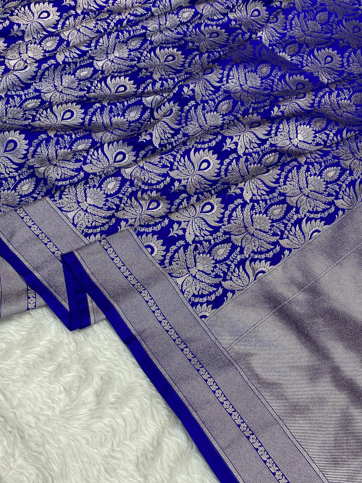 Inkhaab Royal blue mashru silk Banarasi saree