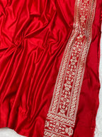 Red colour kinkhaab mashru silk banarasi saree