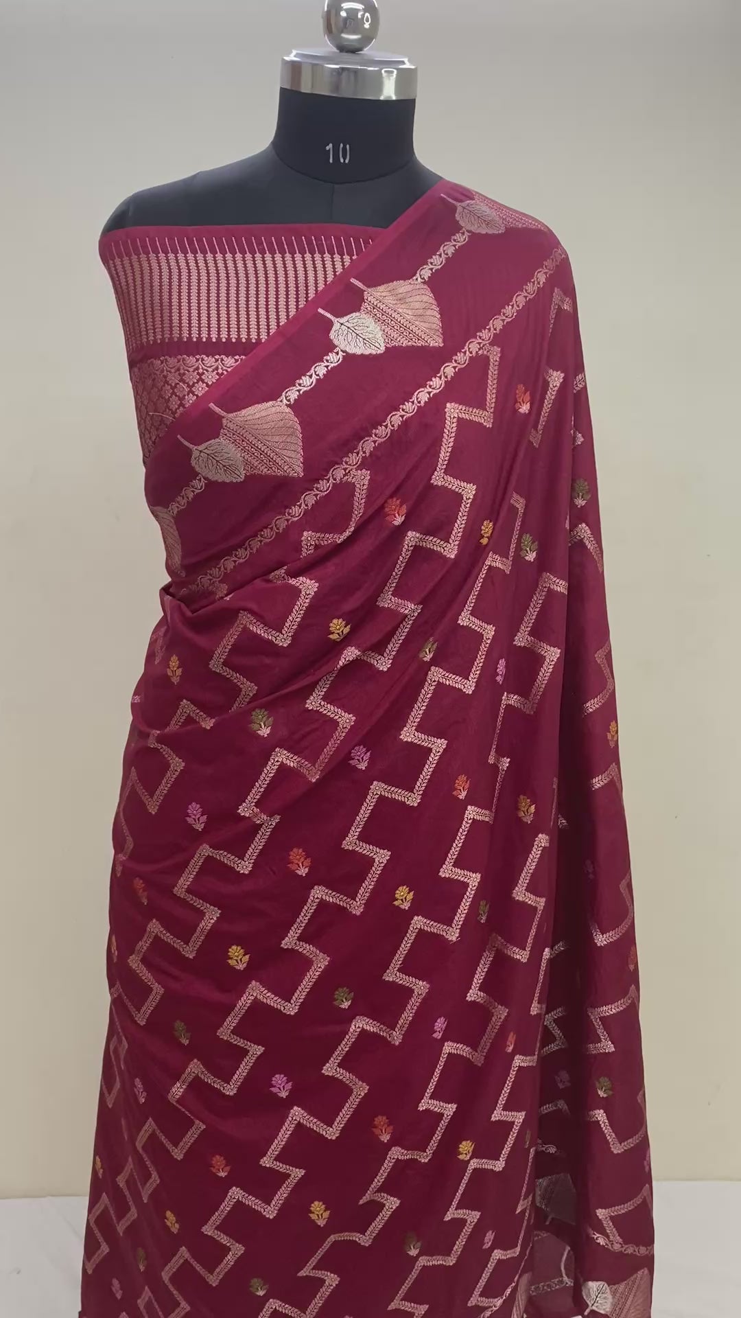 Maroon ZigZag Chinya Silk Banarasi Saree