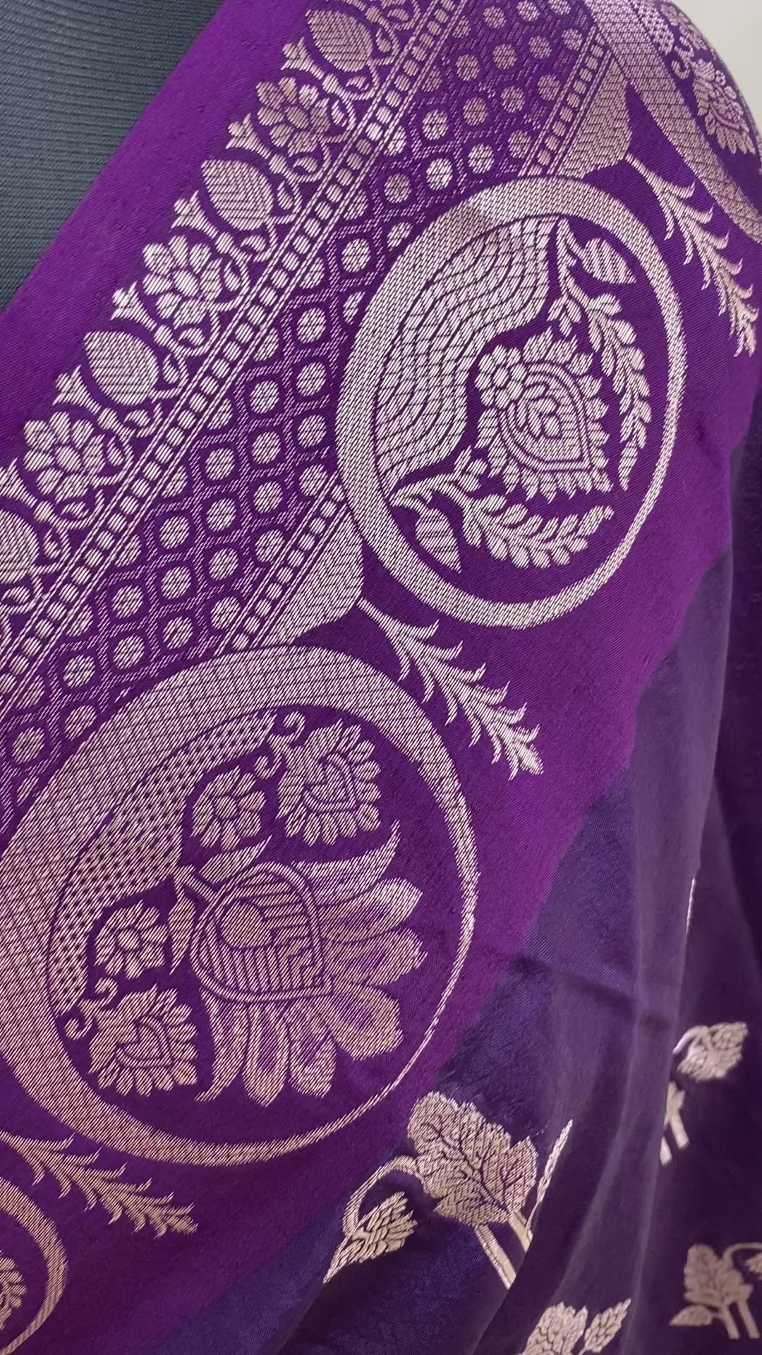 Royal Purple Raw Mango Border Buta with Golden Zari Banarasi Saree