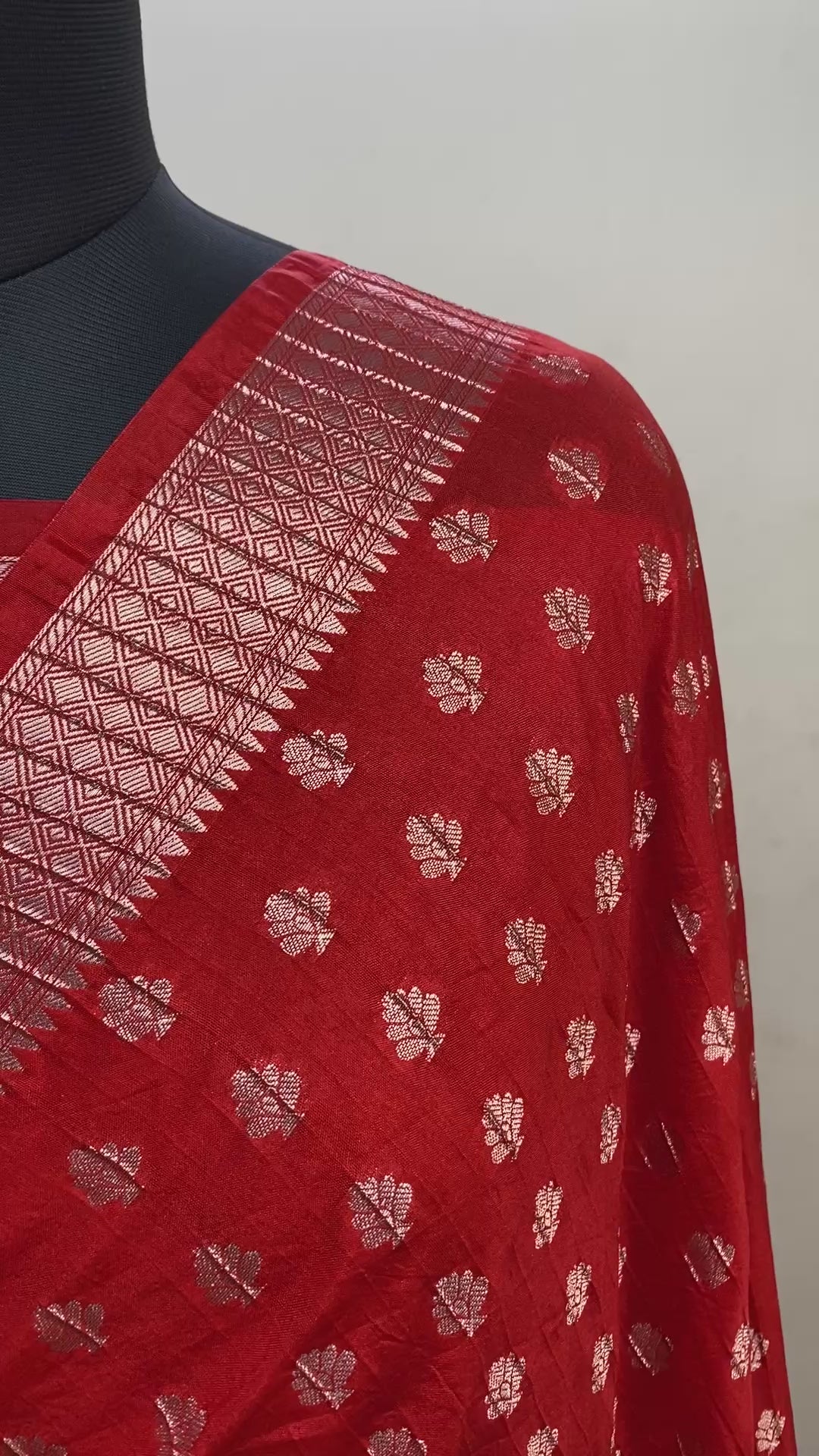 Red Boarder Buti with Crush Chinya Silk Banarasi Saree