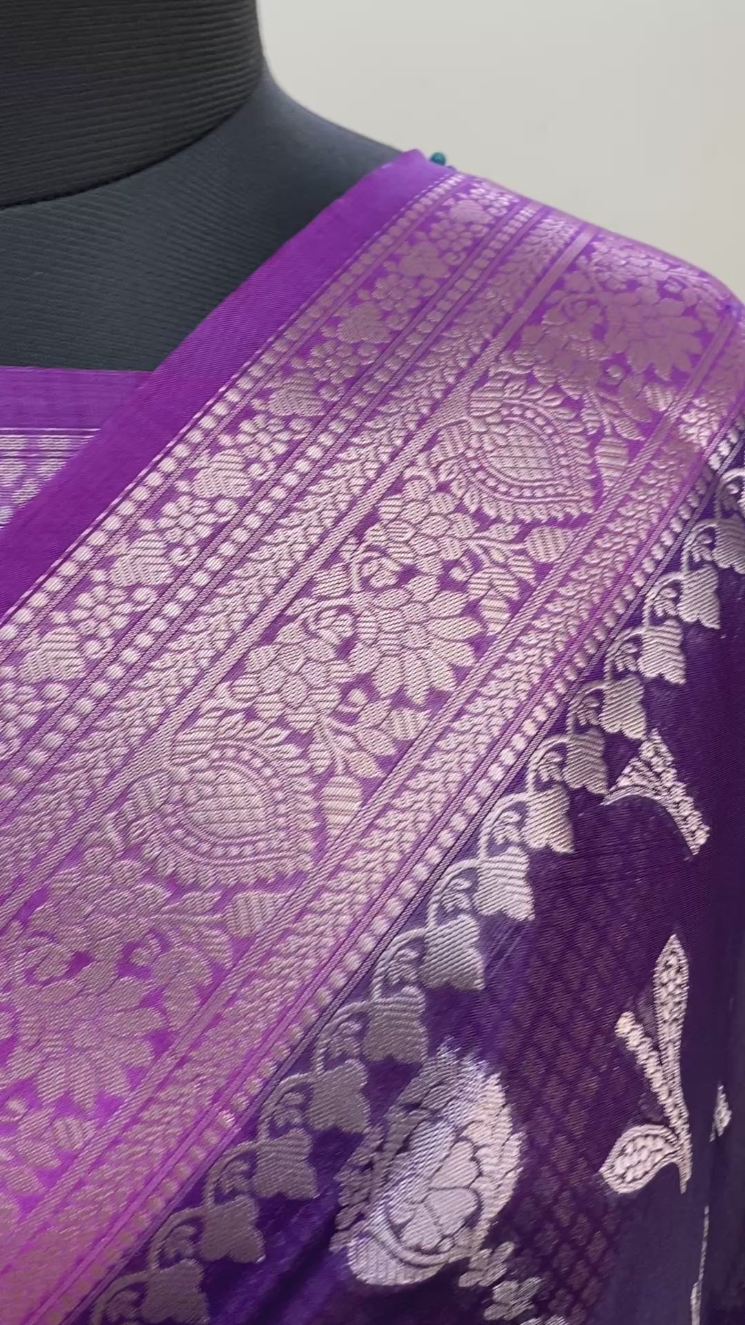 Purple Munga Silk Border Buta Banarasi Saree with contrast boarder and pallu