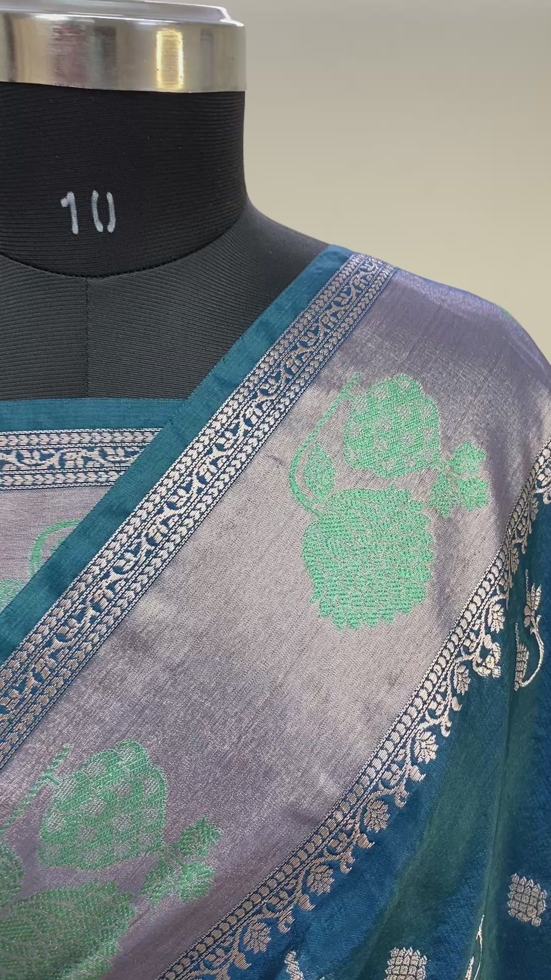 German blue semi Raw Mango silk Border Buta with Golden Zari Banarasi Saree