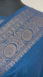 Teal Blue Georgette Saree with Antique Zari Border