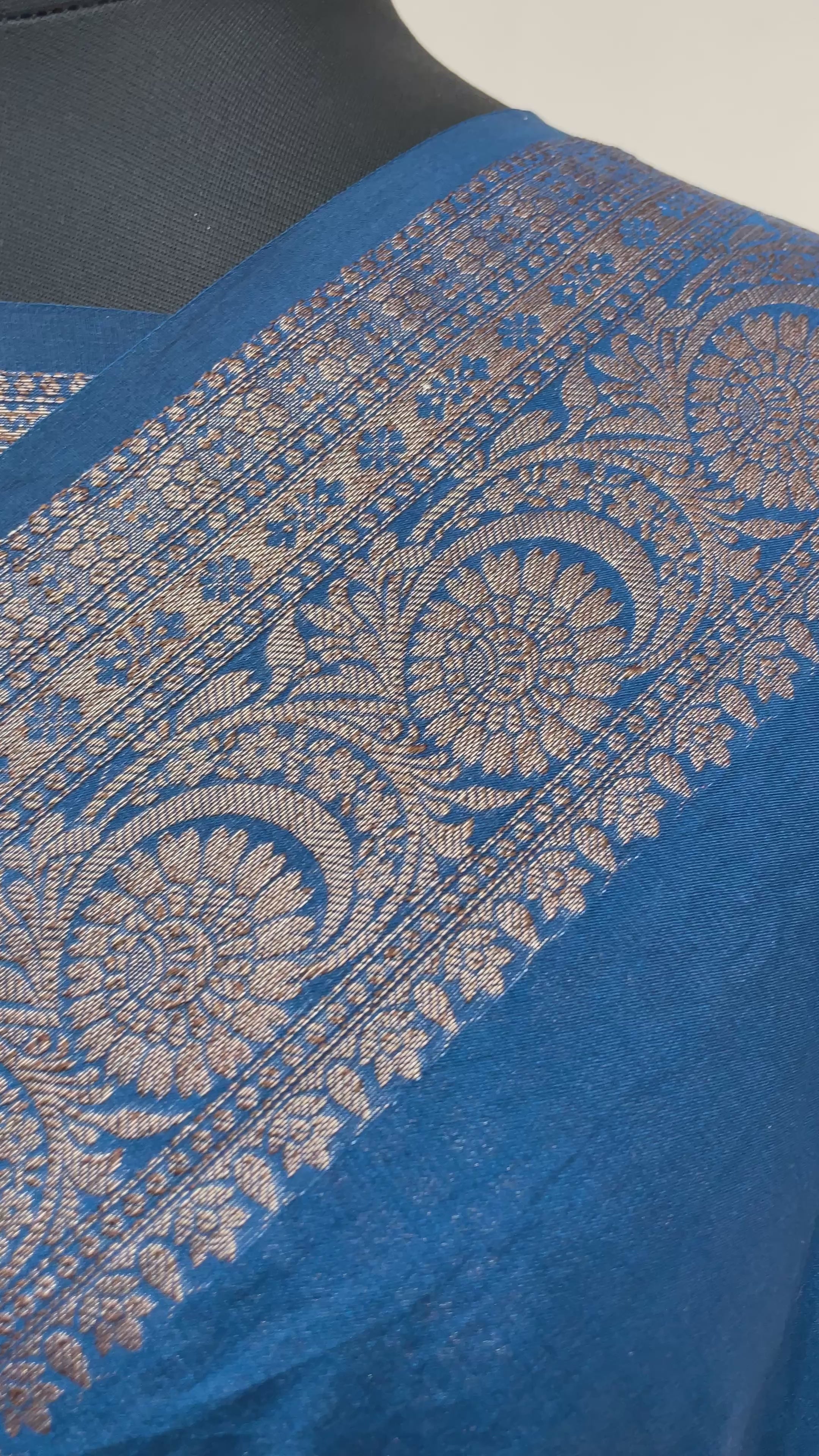 Teal Blue Georgette Saree with Antique Zari Border