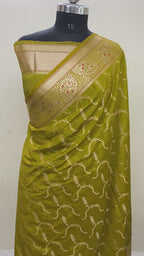 Mahendi semi Raw mango banarasi Saree
