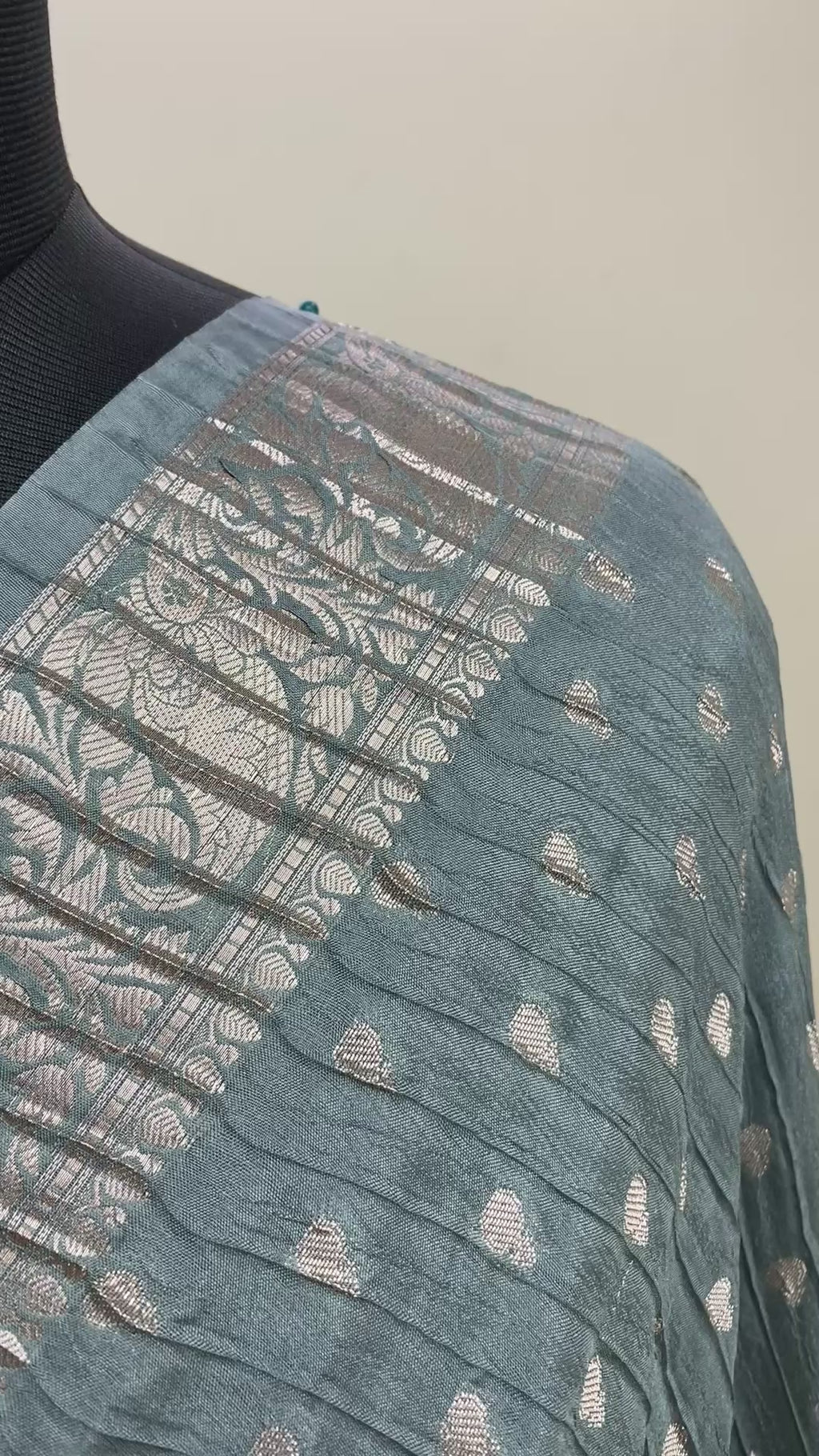 Grey Boarder Buti with Crush Chinya Silk Banarasi Saree