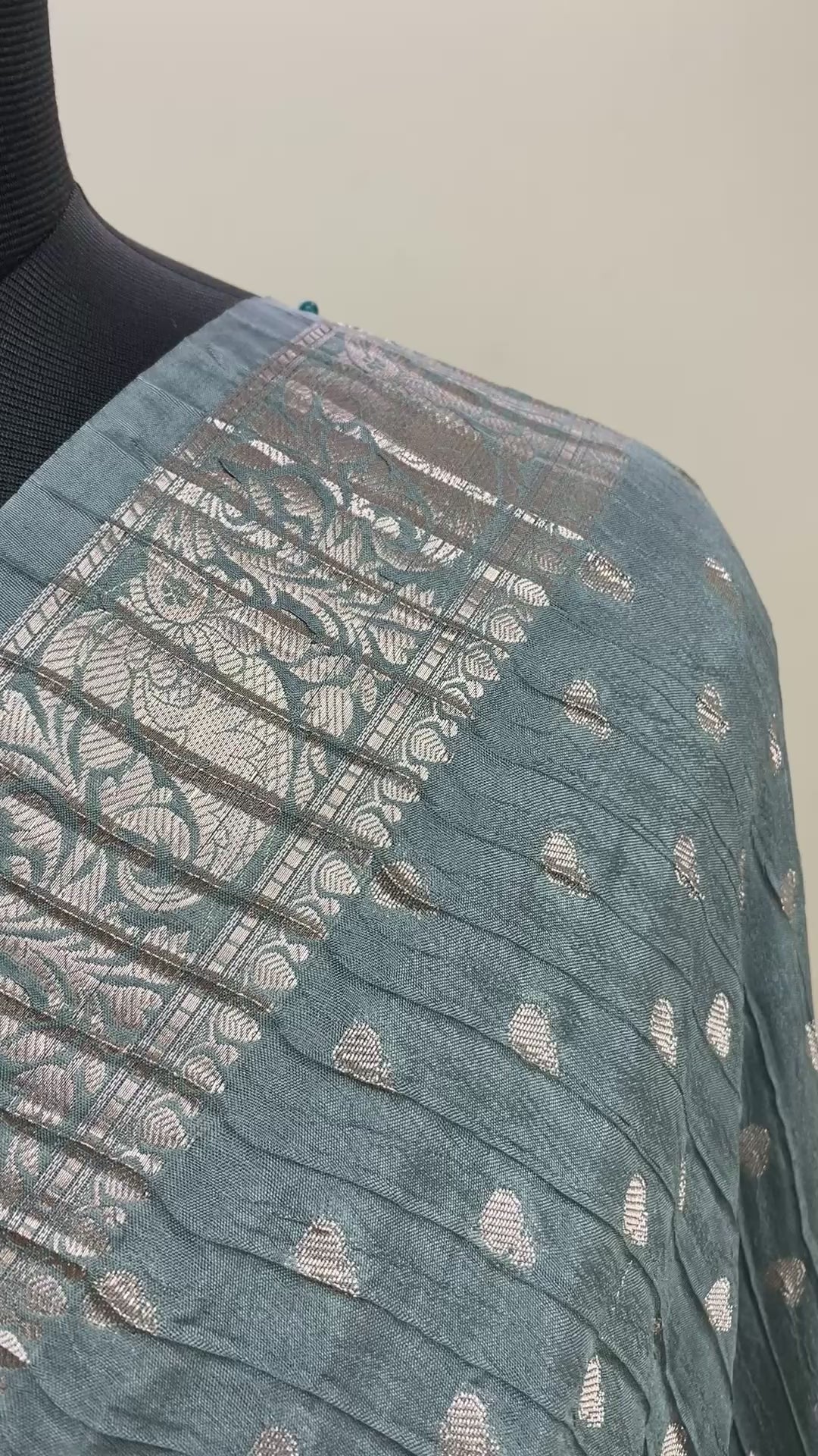 Grey Boarder Buti with Crush Chinya Silk Banarasi Saree