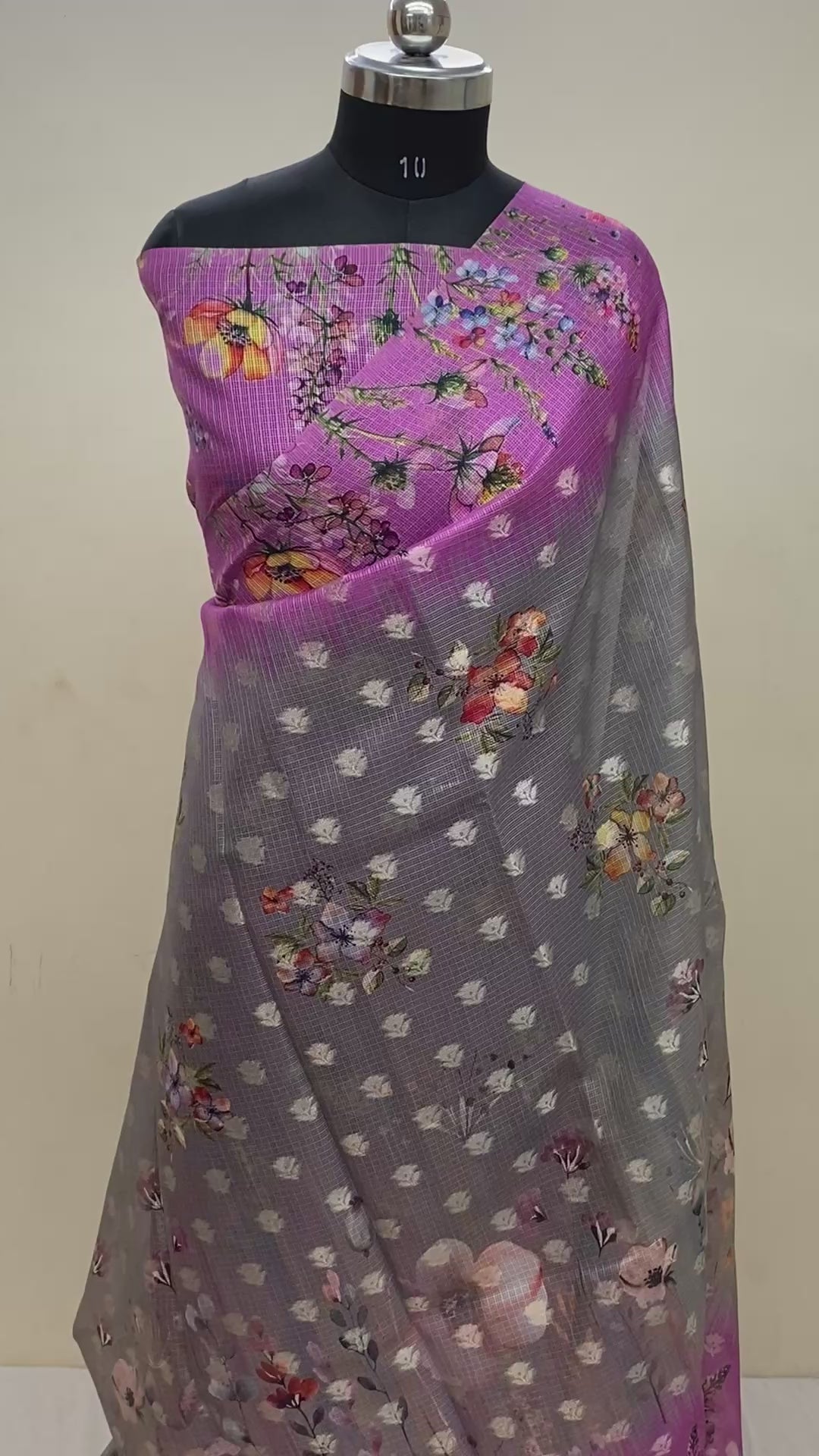 Grey Kota Cotton with Digital Print Banarasi Saree