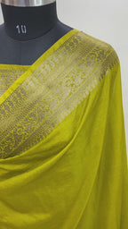 Olive Green Georgette Saree with Antique Zari Border