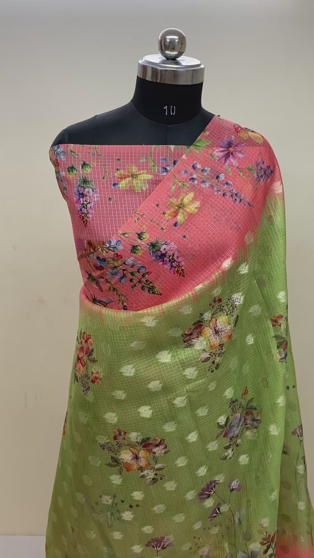 Pista Kota Cotton with Digital Print Banarasi Saree