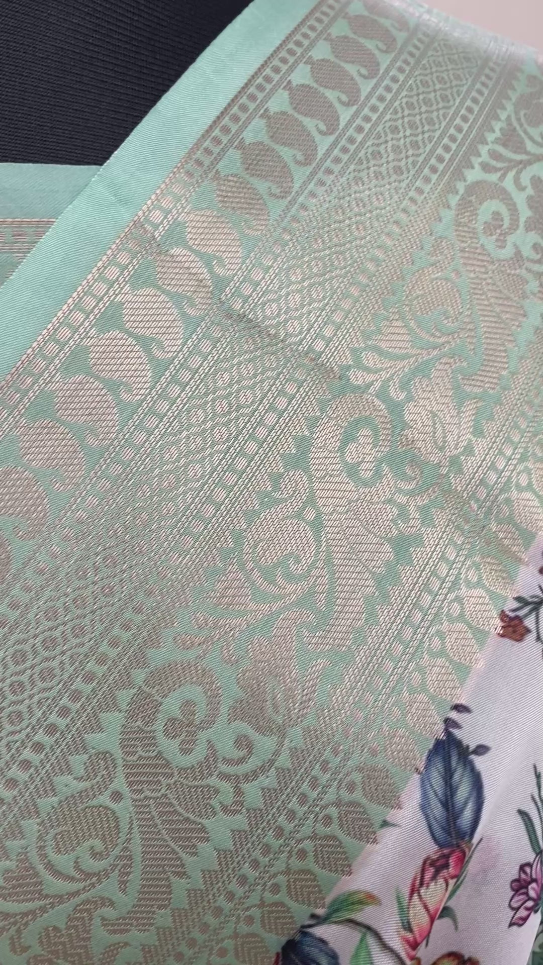 Off-White Floral Georgette Saree with Digital Print