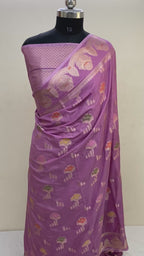 Dark pink monga Silk Banarasi saree