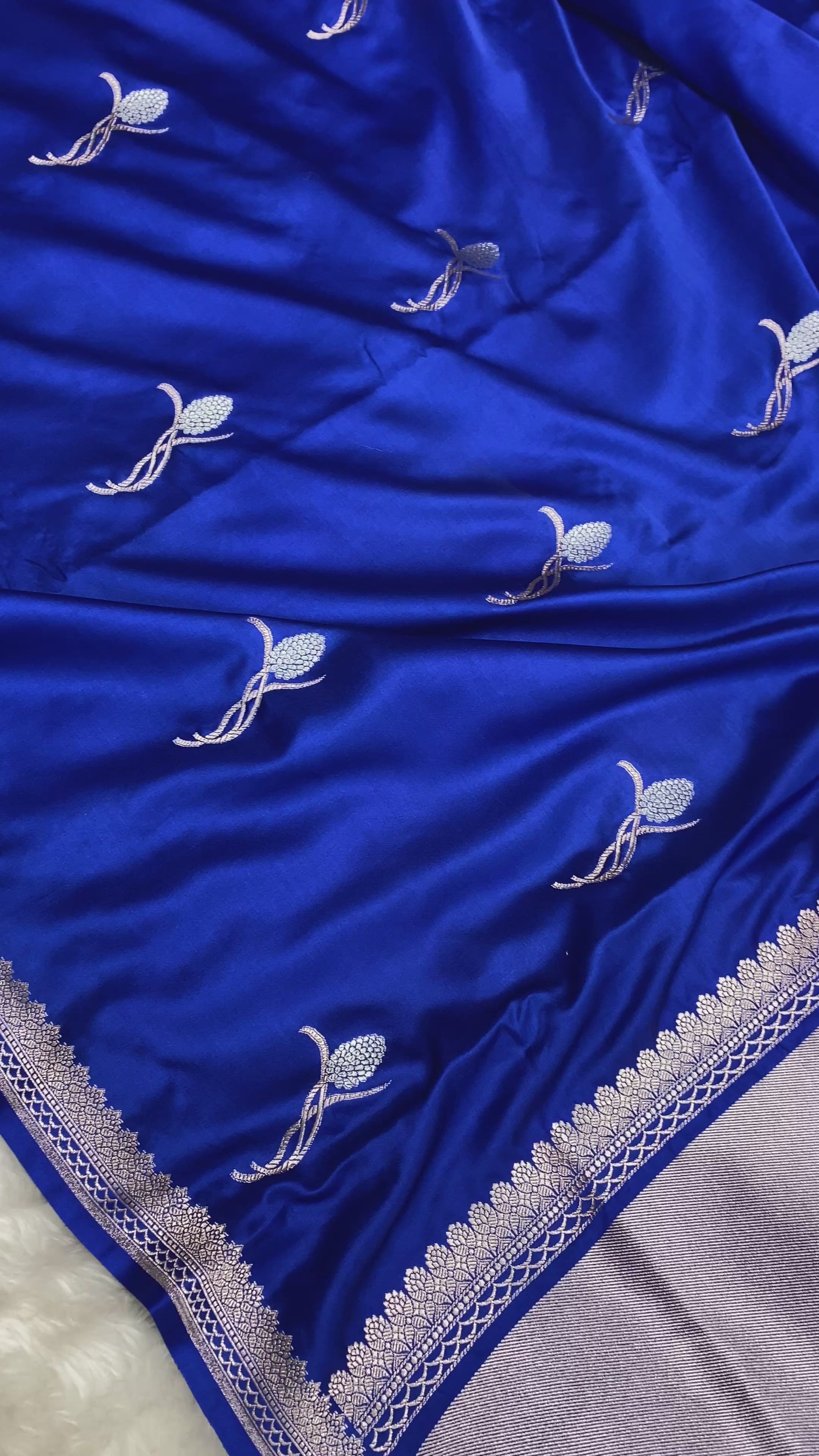 Wedding Special Royal Blue Mashru Silk Banarasi Saree with Buti Design